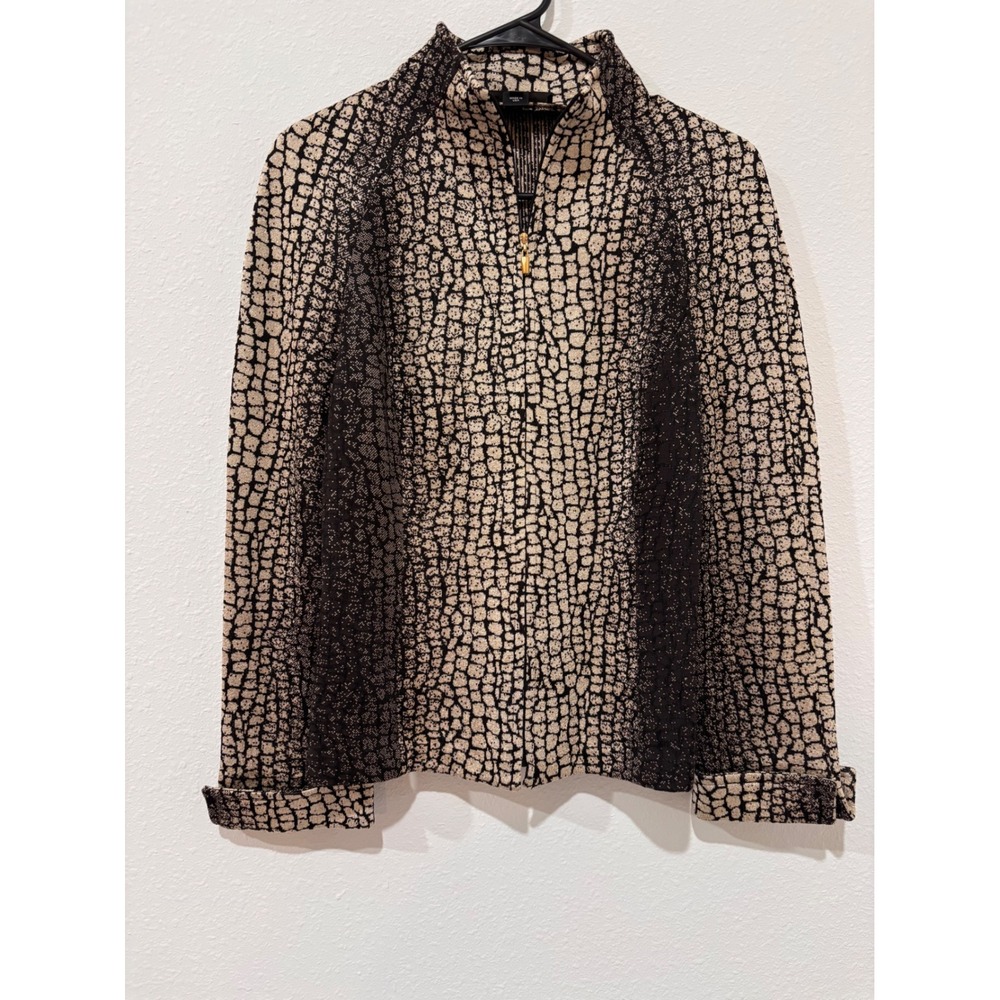 St. John Black Gold Metallic Crocodile Animal Print Zip Up Jacket Blazer Size 6 - Picture 3 of 13